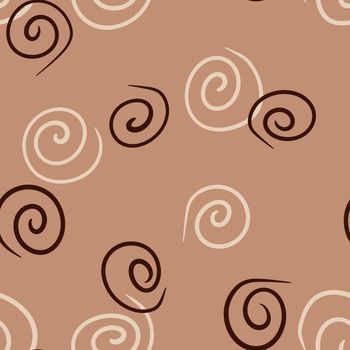 Seamless hand drawn beige brown abstract pattern. Monochrome geometric lines spirals dots curves. For modern minimalist decor wrapping paper textile wallpaper.