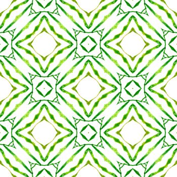 Textile ready majestic print, swimwear fabric, wallpaper, wrapping. Green magnificent boho chic summer design. Watercolor medallion seamless border. Medallion seamless pattern.