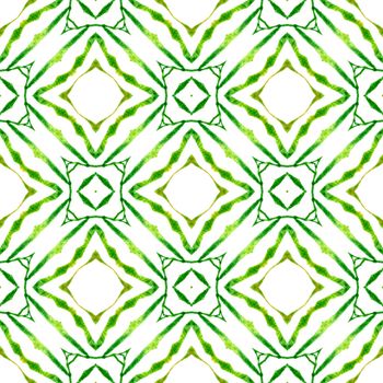 Textile ready majestic print, swimwear fabric, wallpaper, wrapping. Green magnificent boho chic summer design. Watercolor medallion seamless border. Medallion seamless pattern.