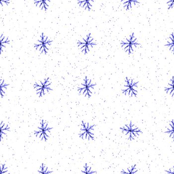 Hand Drawn Snowflakes Christmas Seamless Pattern. Subtle Flying Snow Flakes on chalk snowflakes Background. Alive chalk handdrawn snow overlay. Energetic holiday season decoration.