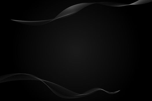 The background is abstract, black and white and gray. The smooth curve of the lia. Wavy line movements. Futuristic technological concept. Raster.