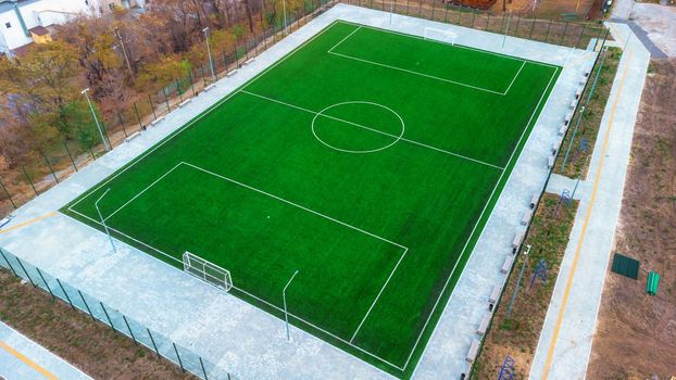 Green football field, arena outdoor. Soccer stadium