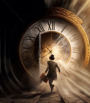 Time travel. Jump into the time portal in hours. High quality illustration