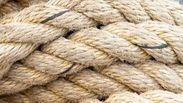 Twisted rope jute texture close up. High quality photo