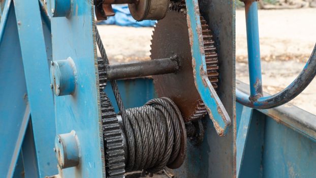 Flywheel and steel cable, ferry mechanism. High quality photo