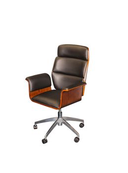 Luxury leather office chair on white background. Interior element.