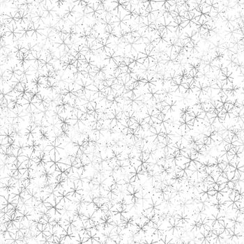 Hand Drawn Snowflakes Christmas Seamless Pattern. Subtle Flying Snow Flakes on chalk snowflakes Background. Amazing chalk handdrawn snow overlay. Uncommon holiday season decoration.