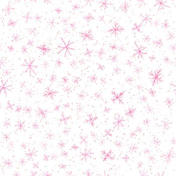 Hand Drawn Snowflakes Christmas Seamless Pattern. Subtle Flying Snow Flakes on chalk snowflakes Background. Artistic chalk handdrawn snow overlay. Quaint holiday season decoration.