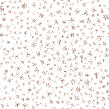Hand Drawn Snowflakes Christmas Seamless Pattern. Subtle Flying Snow Flakes on chalk snowflakes Background. Astonishing chalk handdrawn snow overlay. Resplendent holiday season decoration.