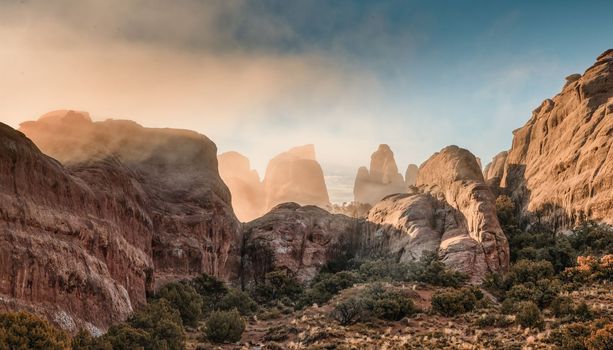 Morning Light filters through Arches National Park