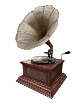 old retro worn gramophone isolated on white background.. High quality photo