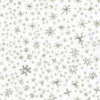 Hand Drawn Snowflakes Christmas Seamless Pattern. Subtle Flying Snow Flakes on chalk snowflakes Background. Amusing chalk handdrawn snow overlay. Glamorous holiday season decoration.