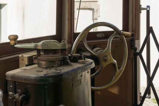 Control panel inside old railway tram in Coimbra, Portugal