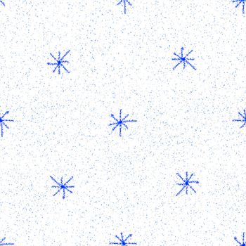 Hand Drawn Snowflakes Christmas Seamless Pattern. Subtle Flying Snow Flakes on chalk snowflakes Background. Alluring chalk handdrawn snow overlay. Breathtaking holiday season decoration.