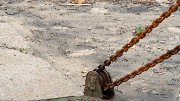 Rusty metal chain to raise the platform. High quality photo