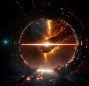 Space portal, space view, event horizon. Universe of Interstellar. High quality illustration