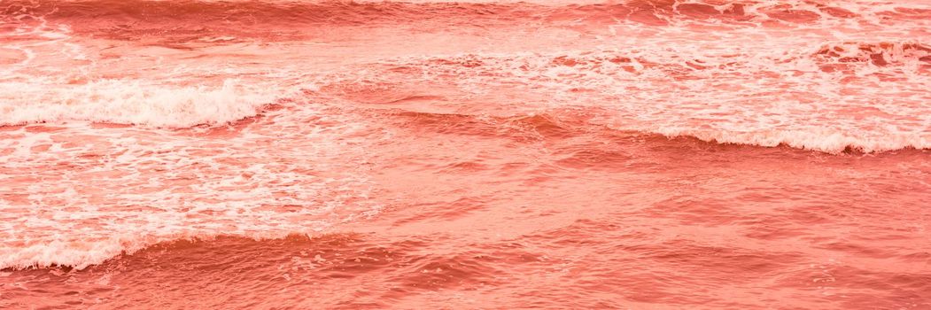 Real photo sea water waves, abstract background, nature power, bright orange red more tone in stock.