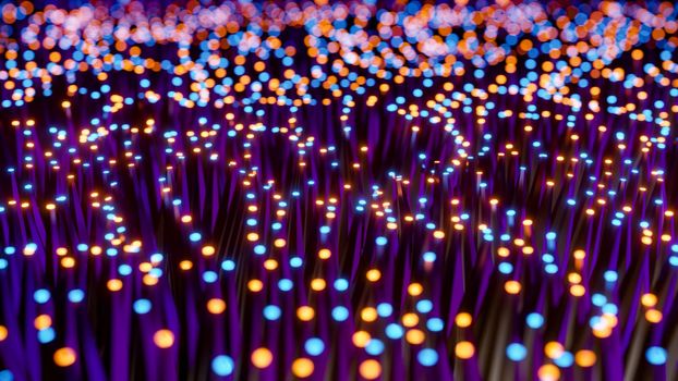 Multicolored LEDs moving in waves. 3D rendering illustration.