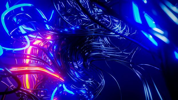 Moving and flashing cables. 3D rendering illustration..