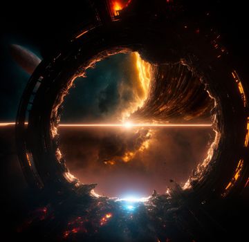 Space portal, space view, event horizon. Universe of Interstellar. High quality illustration