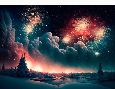 Bright night sky with fireworks. High quality illustration