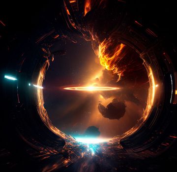 Space portal, space view, event horizon. Universe of Interstellar. High quality illustration