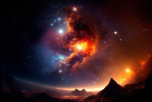 Space sky over the mountains. Milky way and space. High quality illustration