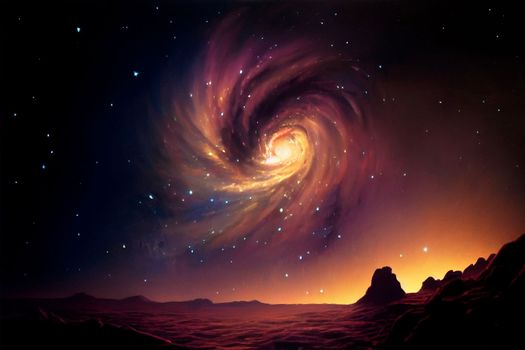 Space sky over the mountains. Milky way and space. High quality illustration