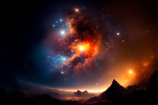 Space sky over the mountains. Milky way and space. High quality illustration