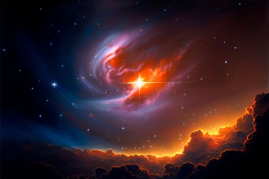 Space sky over the mountains. Milky way and space. High quality illustration