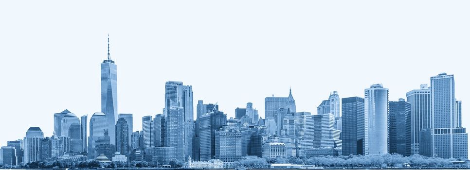 Skyline panorama of a downtown Financial District and the Lower Manhattan, New York City, USA