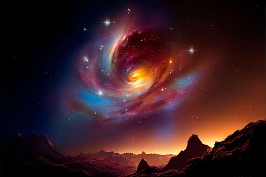 Space sky over the mountains. Milky way and space. High quality illustration