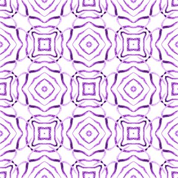 Watercolor summer ethnic border pattern. Purple fair boho chic summer design. Textile ready alive print, swimwear fabric, wallpaper, wrapping. Ethnic hand painted pattern.