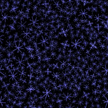 Hand Drawn Snowflakes Christmas Seamless Pattern. Subtle Flying Snow Flakes on chalk snowflakes Background. Admirable chalk handdrawn snow overlay. Bizarre holiday season decoration.