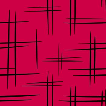 Hand drawn seamless pattern of color 2023 magenta abstract geometric background. Red purple with black line doodle stripe curves, minimalist trendy design for fabric print wrapping paper, stylish modern art