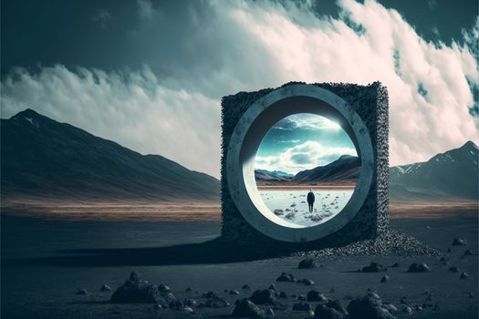 portal to another world on the river bank. High quality illustration