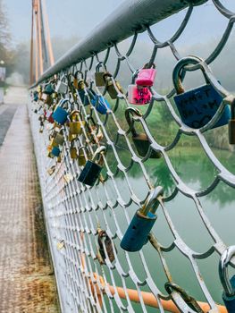 love locks at Samorin Bridge in Slovakia close to danube.