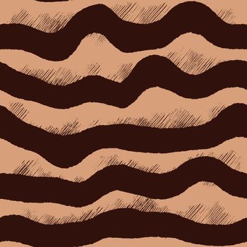 Hand drawn seamless pattern with minimalist lines, stripes striped abstract geometric design. Beige brown red pink print, trendy bold warm colors, creative stroke doodle