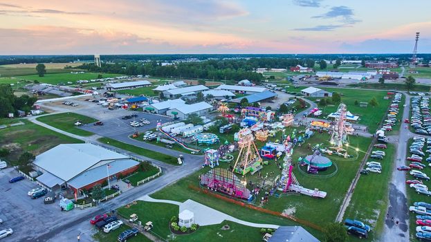 Image of Aerial over Allen County Fair in Indiana during dusk