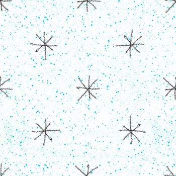 Hand Drawn Snowflakes Christmas Seamless Pattern. Subtle Flying Snow Flakes on chalk snowflakes Background. Amusing chalk handdrawn snow overlay. Perfect holiday season decoration.