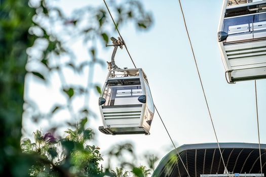 Funicular cabins approaching landing station on Cleopatra beach, close-up