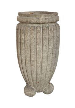Weathered medieval stone vase on white isolated background. High quality photo