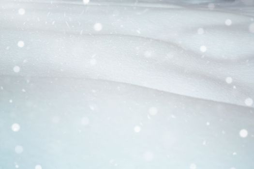 Winter landscape. Snowflakes, drifts of snow. At close range. Snowfall. Nature. Recording space, free space. Background.