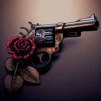 Revolver and rose. High quality photo