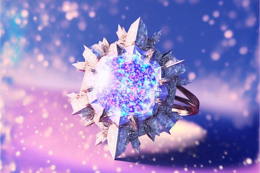 Beautiful ice ring with a crystal inside. High quality illustration