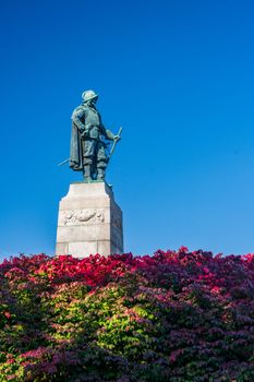 Bronze statue and monument to Samuel de Champlain in Plattsburgh in the northern part of New York State