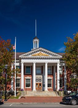 Stowe, VT - 6 October 2022: Entrance to Stowe Theater Guild building