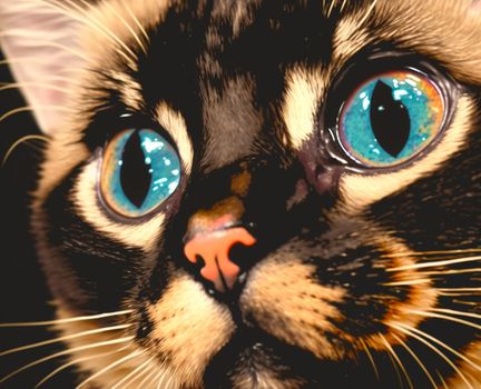 Colorful illustration of a cat's face. High quality illustration