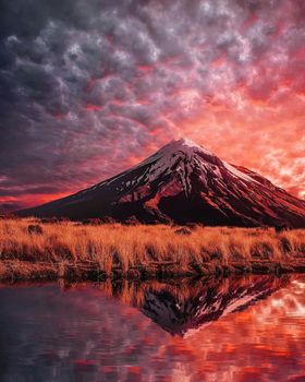 sunset atmosphere at lake wiestal in salzburg - burning sky theme. High quality photo