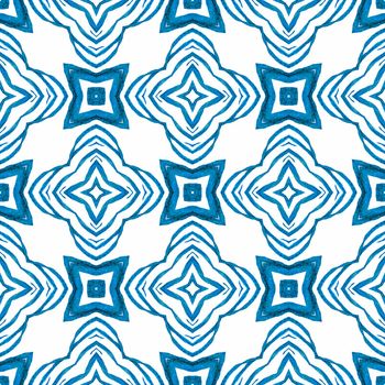Textile ready vibrant print, swimwear fabric, wallpaper, wrapping. Blue cool boho chic summer design. Watercolor medallion seamless border. Medallion seamless pattern.